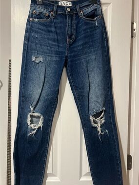 DAZE Women’s High-Rise Distressed Jeans - Dark Blue